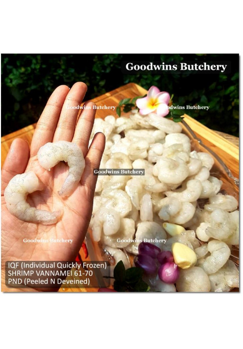 Shrimp prawn udang IQF VANNAMEI PND (Peeled & Deveined) 61-70 price/pack 1kg +/-110pcs
